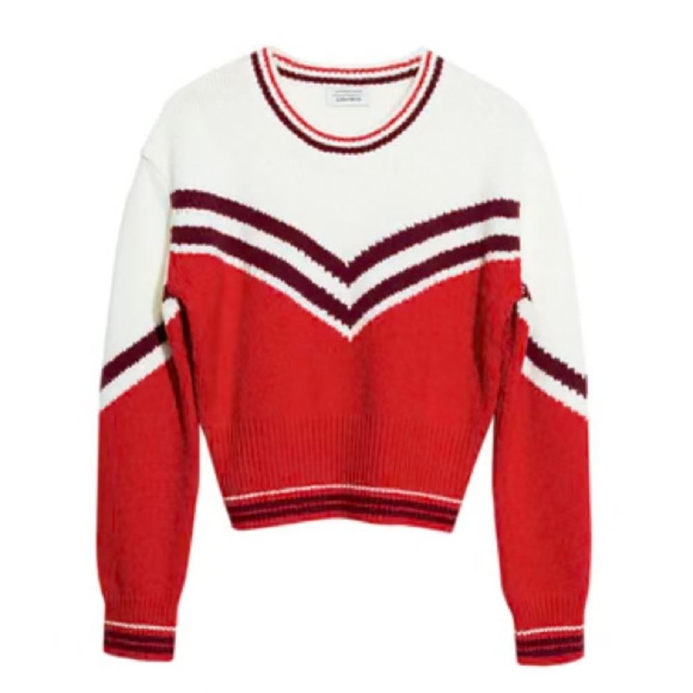& Other Stories Red and White Crew Neck Varsity Sweater